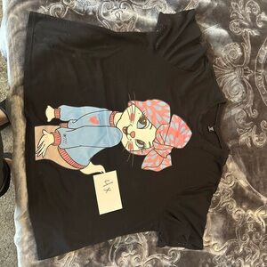 SHEIN Black Tee with Cat and Bow Graphic